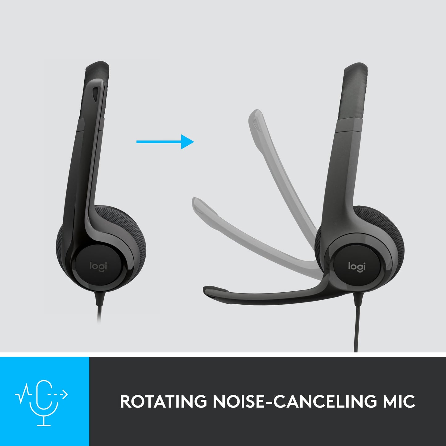Logitech H390 Wired Headphones with Mic, USB Headset with Microphone for PC, Noise Cancelling Microphone for Video Meetings, Music, Gaming - Black