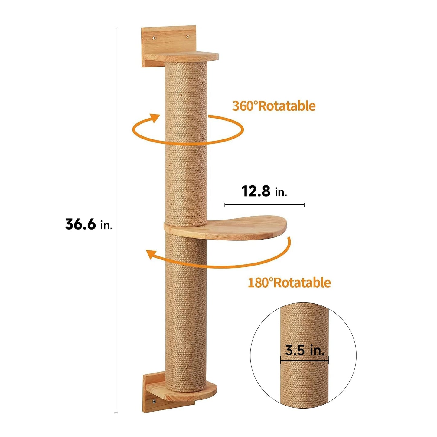 FUKUMARU Cat Activity Tree with Scratching Posts, Wall Mounted Jute Scratcher Pine Hammock