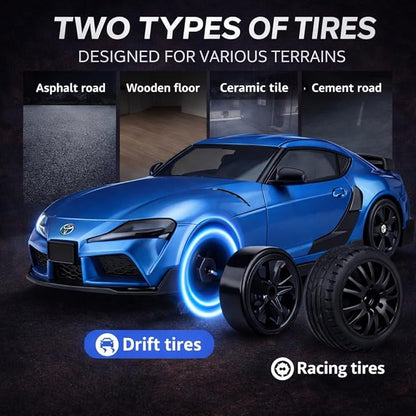 IntelLock 1:24 RTR RC Drift Car with Scratch-Free Drift Tires 4WD High-Speed JDM 2 Rechargeable Batteries LED Lights 2.4GHz Remote Control Car for Kids &amp Adults Indoor/Outdoor (Blue 2)