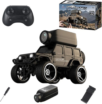 1:64 Scale RC Crawler with Camera Mini 4WD Off-Road Car Desktop Racing Vehicle Indoor 2.4G Remote Control Car Racing Model Adjustable Speed for Adults -KF32
