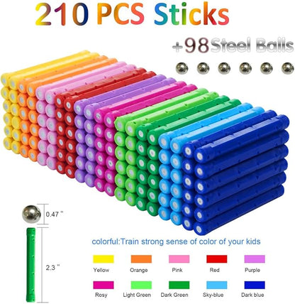 308 Pieces Magnetic Building Blocks Toys Magnet Construction Build Kit Education Toys 3D Puzzle for Kids Playing Stacking Game with Magnetic Bricks and Sticks Color Random