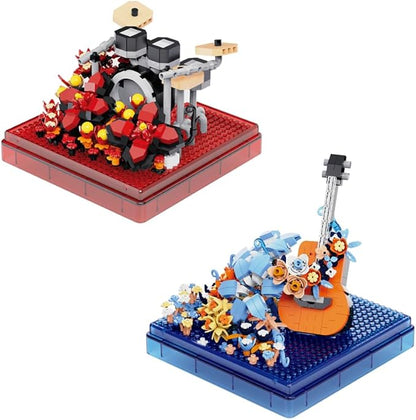 Musical Instruments Micro Blocks Building SetsClassical Famous Building Block Set1500 PCS for Adults and KidsGuitar and Drum Set with Clear Plastic Cover