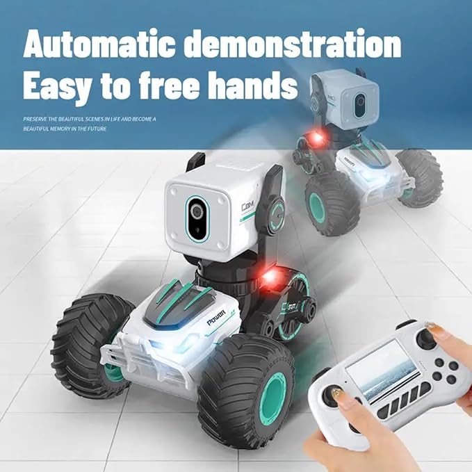 RC Car with Camera RC Stunt Car with 720P HD FPV Camera 2-Way Talk 360° Spins &amp LED Lights App Control RC Truck Adjustable Camera2 Rechargeable Batteries (60 Mins Play) Gift for Kids &amp A