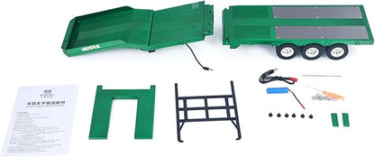 HUINA 1/18 Plastic Flatbed Semi Trailer 1502 for Radio Controlled Tractor Truck 1501 Electric Support Legs Battery No Light Hobby Grade Model for Birthday Gift(Green)