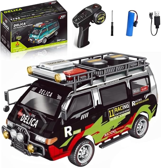 1:24 Scale RC Delica Van with Gearbox &amp Headlights 2.4Ghz Full Proportional 4WD RC Model Vehicle Remote Control Car for Adults &amp Hobbyists