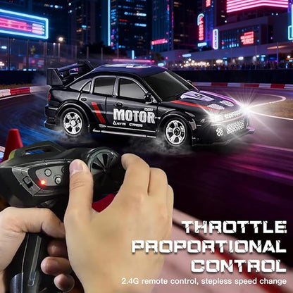 KF33 1:64 Scale Mini Drift RC Car with Full Proportional RTR 2.4GHZ Remote Control for Desktop Racing (Black)