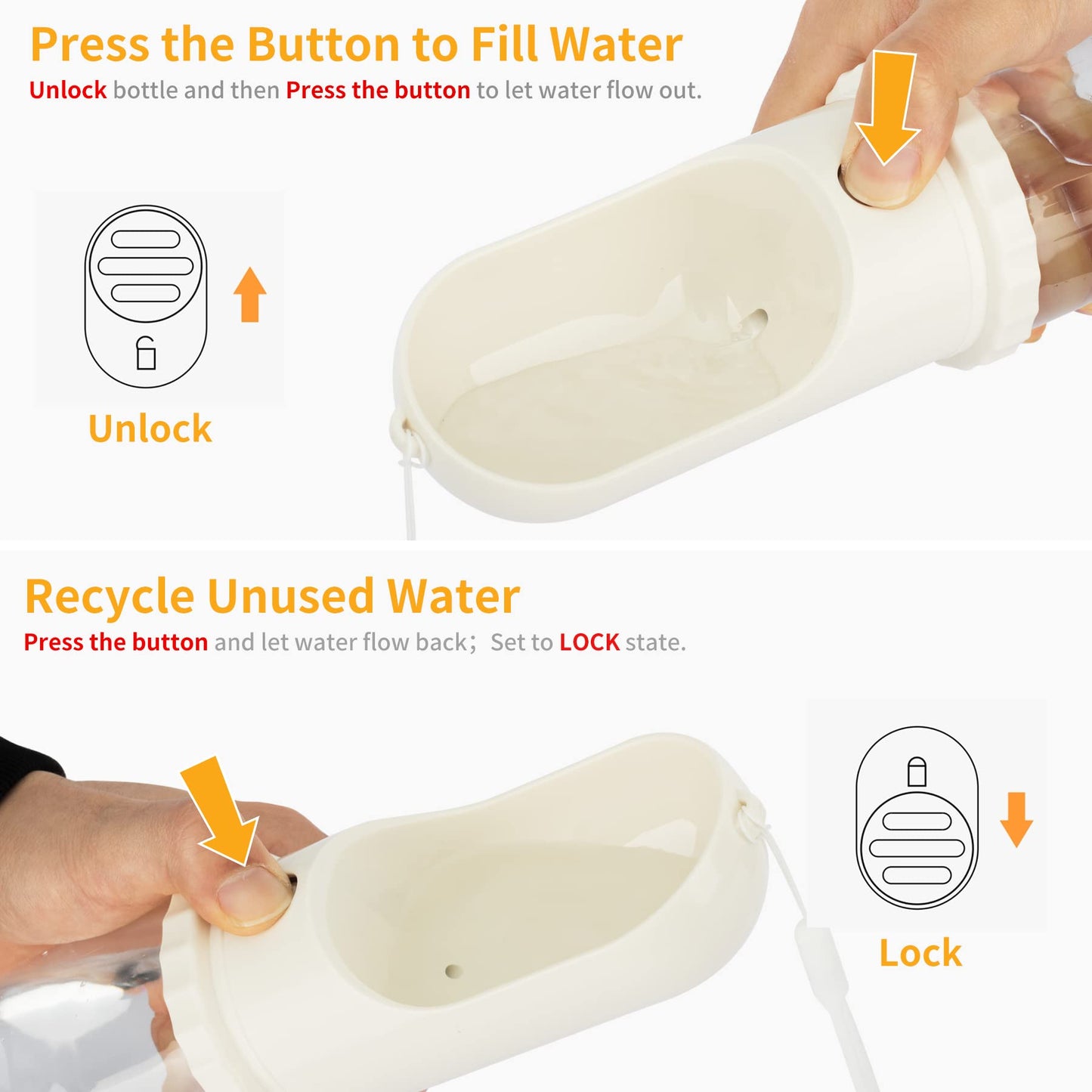 MIU PET Portable Dog Water Bottle, 15 OZ, Dog Travel Water Bottle Dispenser for Walking & Hiking, Leak Proof & Dishwasher Safe, Food Grade Plastic