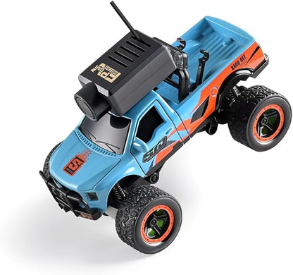RC Truck with HD Camera WL 1/64 Scale FPV Mini APP Auto-Pairing Full-Proportional Remote Control Car Gyro Stabilized Micro RC Car for Adult Youth (RTR/Blue)