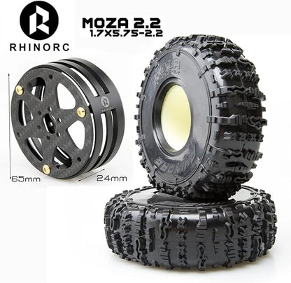 RhinoRC MOZA 2.2inch Competition Tires Super Sticky with Narrow Carbon Fiber Aluminum 2.2 inch Wheel Rim N2401 for Pro and Sporty Class 1/10 RC Crawler Car (2.2inch 4pcs)