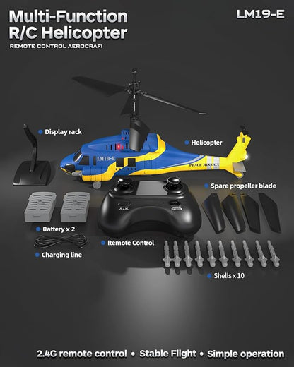 RC Helicopter with 10 Missiles 2.4GHz Army Remote Control Helicopter for Beginners and Adults Military Helicopter LED Lights Altitude Hold One-Key Take Off RC Toys (Blue)