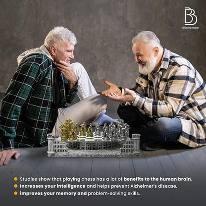 BB Brother Brother Ancient Roman Gladiators 3D Chess Board Game Set Glass Board Handmade Gold and Silver Polyresin Chess Pieces for 2 Players