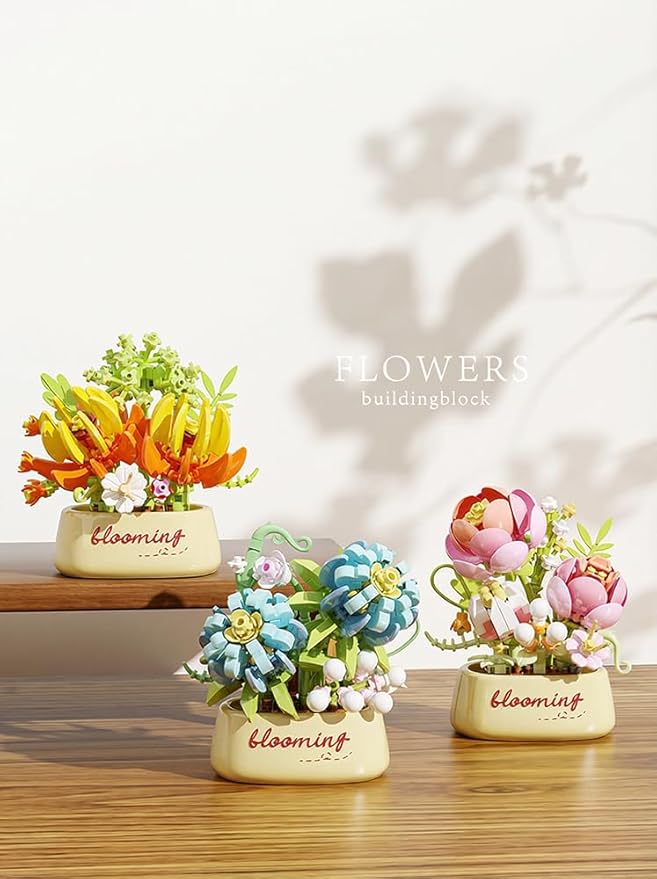 12 Set Mini Flower Potted Bonsai Micro Building Toy Blocks Succulent Plant Artificial Particle Flower Botanical Decoration Toys