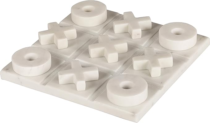 Marble Tic Tac Toe Game Board X and O Game Set for Birthday Gift to Students and Adults Medium White