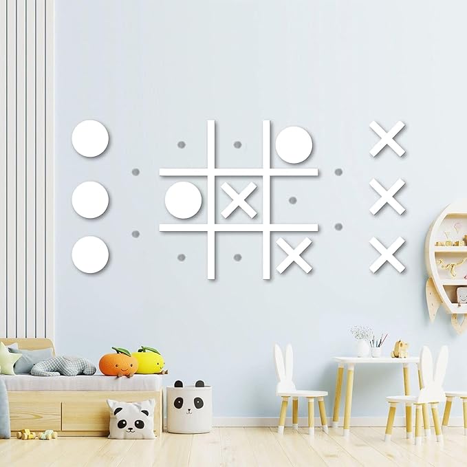 Magnetic Tic Tac Toe Wall-Mount GameGame Room DecorHallway DecorPlayroom DecorModern Wall Decals for Kids RoomClassroom&ampOfficesBest Gift for Family Friends (White)
