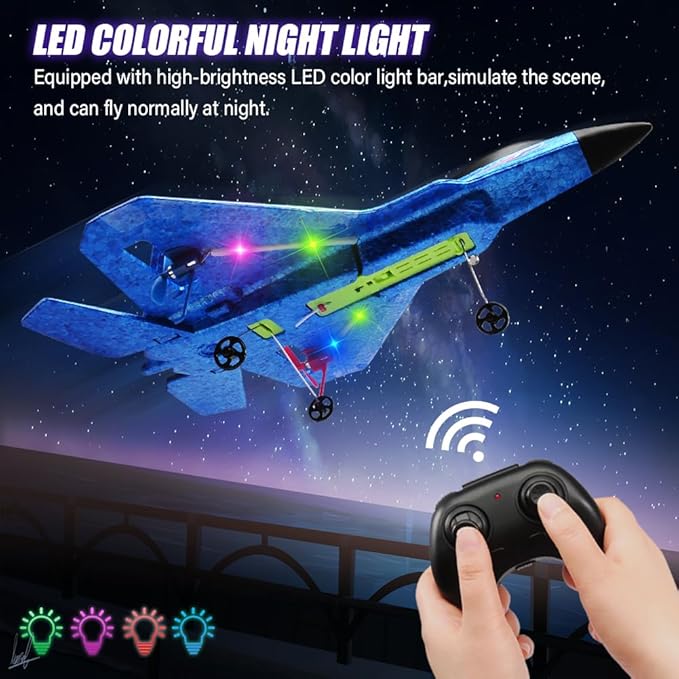 Fremego RC Airplane F22 Fighter Jet for Kids &amp Adults 2.4GHz Remote Control with Gyro Stabilization LED Lights Crash Resistant EPP Foam Perfect Beginner Gift(Blue)