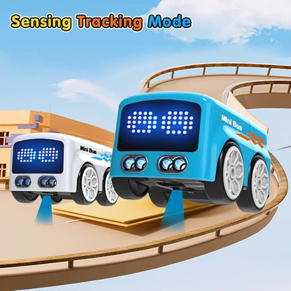 jaming RC Mini Bus2.4G Remote Control Car Vehicles City Buses Toy Classic Baby Vehicle Remote Control Car with LED Lights and Gesture Sensing Bus Toy Gift for Children Kids Boys Girls (Blue)