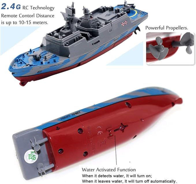 Tipmant Military RC Naval Ship Vessel Warcraft 2.4 GHz Remote Control Boat Speedboat Electric Water for Swimming Pool Kids Toy Birthday Gifts (Grey)