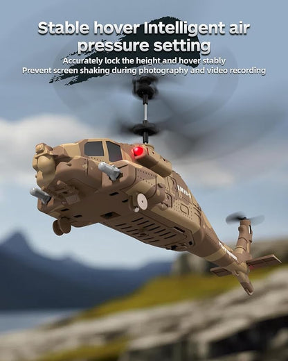RC Helicopter with Missiles 2.4GHz Remote Control Army Helicopter for Beginners &amp Adults Military Helicopter LED Lights Altitude Hold One-Key Take Off Gift for Military Fans (Brown)
