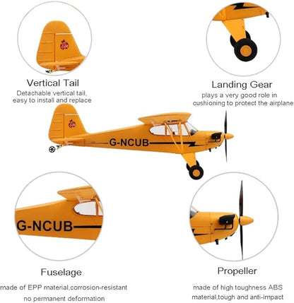 J3-CUB RC Plane 5CH Remote Control Airplane for Adults 1406 Brushless Motor Outdoor 3D6G Fixed Wing Stunt RC Aircraft with Replaceable Parts (Yellow 2B+LED)