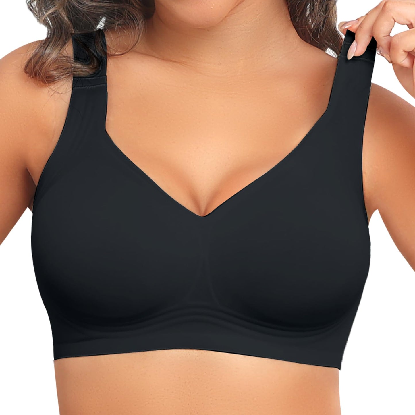 PoseFree Wireless Bras with Support and Lift Wirefree Bras Lift Sagging Breasts Bralette Push Up Seamless Sleep Bra (Black,L)