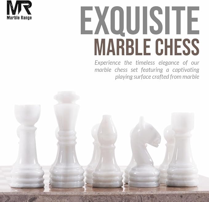 Marble Chess Set for Adults 15 Handmade Oceanic &amp White Board Game with 32 Chess Pieces 2 Extra Queens &amp Storage Box Luxury Travel Game – Elegant Home Décor