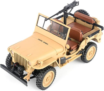 US in Stock Hg 1/14 4X4 Electric Military Truck Hg4 58 Convertible Off Road Semi Truck RC Climbing Vehicle 4WD 2Speed Light Sound Motor Hobby Grade Model for Birthday Gift(Yellow)