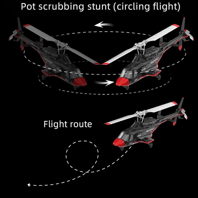 A61 Airwolf Remote Controlled Helicopter Aircraft Plane 4CH RC Heli Aileronless 1/42 Scale 6-Axis Gyroscope Altitude Hovering Optical Flow Position 2Batteries for Adults Beginners/Black red