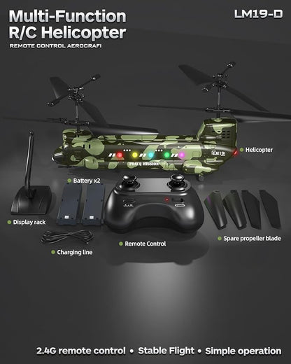 Army Chinook Remote Control Helicopter LM19-D Military Transport RC Helicopter Altitude Hold One Key take Off/Landing LED Light Low Battery Reminder Army Toys &amp Gift for Military Fans