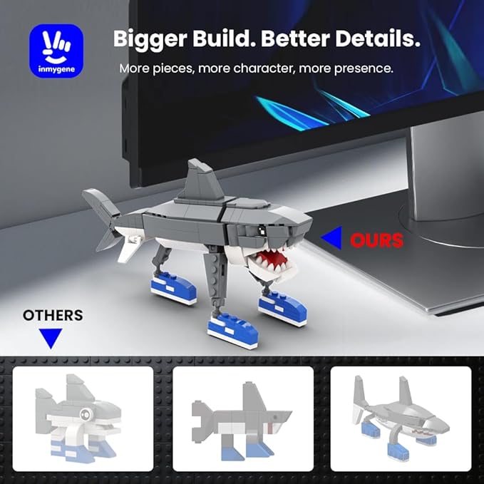 Shark Building Set Italian brainrot Toy Viral Meme Shark Building Kit Poseable Tralalero Tralala Toy for Kids Ages 6+ Creative Gift with Adjustable Jaw &amp Tail