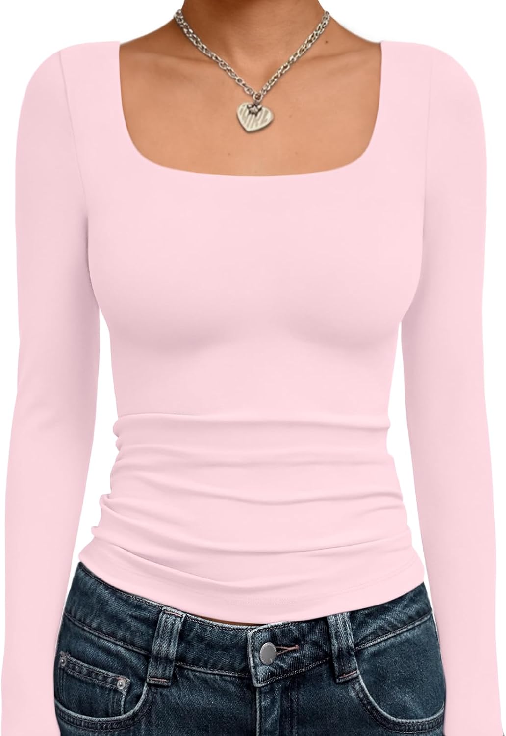 Trendy Queen Womens Long Sleeve Shirts Crop Tops Fall Fashion 2025 Square Neck Going Out Basics Tees Y2k Clothes