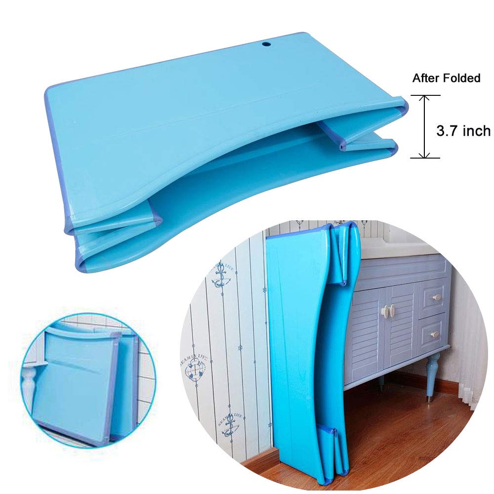 W WEYLAN TEC Large Foldable Bath Tub Bathtub for Toddler Children Twins Petite Adult Blue