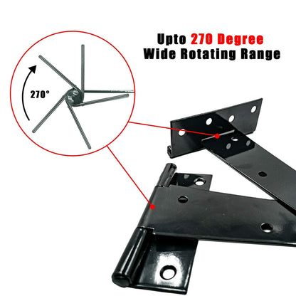 HLMOptimo Heavy Duty T Hinge Tee Hinge T Strap Hinge Shed Hinge Gate Hinge Barn Hinge Fence Hinge Door Hinge Wrought Rustproof All Size Black (6 pcs, 6 inch