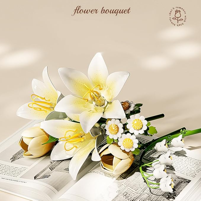 Lily Flower Bouquet Building Set Building Toy Blocks Particle FlowerArtificial Flowers Botanical Collection Building Block for Adults Gothic Home Decor for Women GirlsNo Vase (376 PCS)