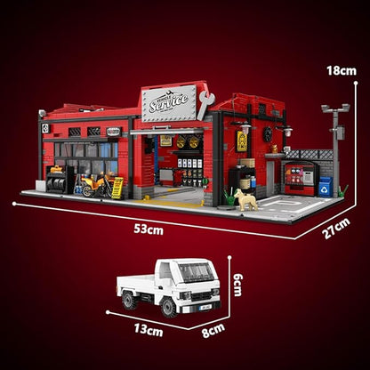 39148 American-Style Parking Repair Shop Building Block Set with Lighting 2819 Pieces Shop Building Model Building Block Sets Adult Creative Enthusiast Model Gifts and Unique Collectibles