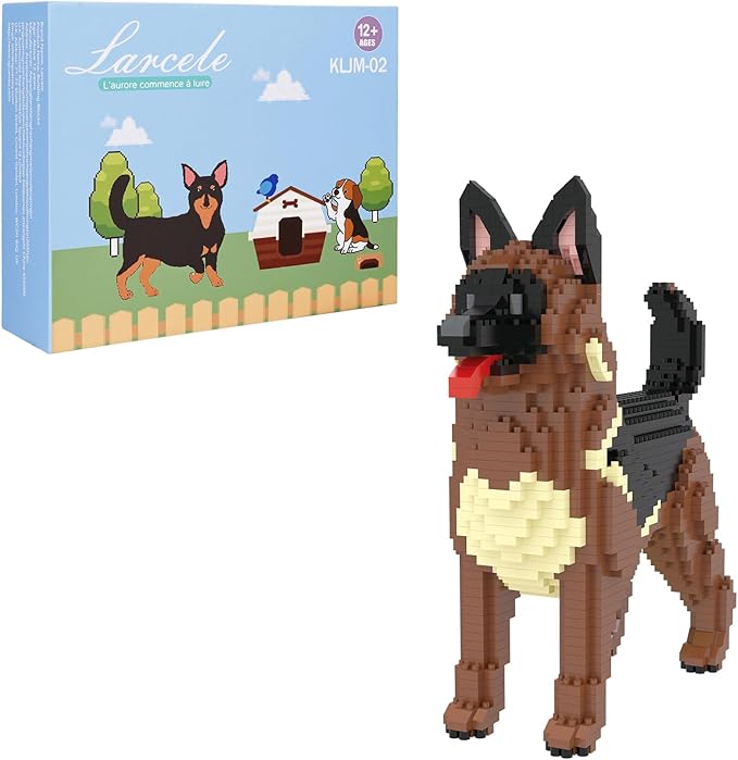 Larcele Micro Building Blocks Set DIY Mini Building Toy Bricks for Age Over 12 Years 1254 Pieces KLJM-02 (German Shepherd Dog)