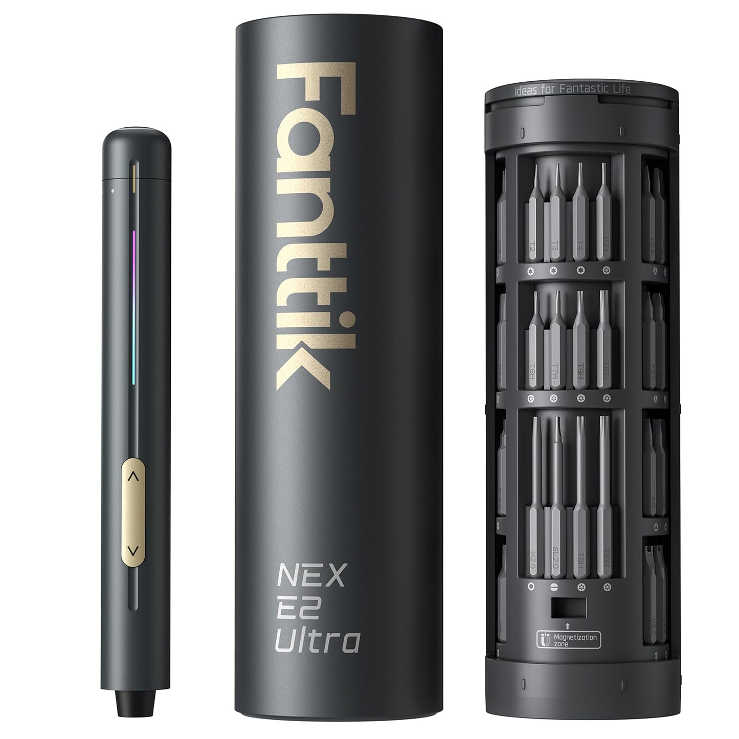 Fanttik E2 Ultra 3.7V Mini Electric Screwdriver, Cordless Screwdriver, Max 0.6N.m, 50 Magnetic Bits, 5/32'' Hex, Magnetic Storage, Repair Tool for Electronics, Camera, Laptop, and PC Build (Grey)