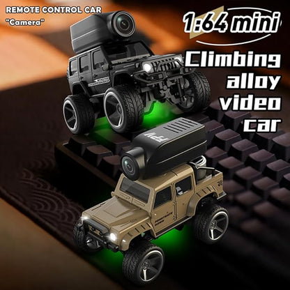 KF32 1:64 RC Mini Climbing Alloy Video Car with APP Control and Radio Remote Control HD Camera FPV Cars (Black)