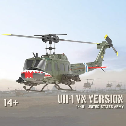 C032 UH-1 Huey RC Helicopter for Adults 1/48 Scale 2.4G 6CH Flybarless Stunt RC Plane 6-Axis Gyroscope Optical Flow Positioning TOF Lidar Height Setting for Beginners (Shark Mouth(3 Batteries))