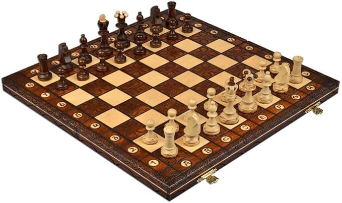 Handmade European Wooden Chess Set with Flowers 16 Inch Board and Hand Carved Chess Pieces
