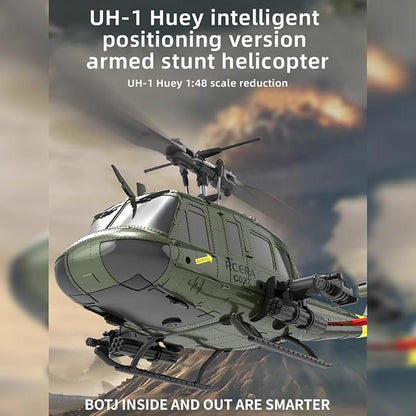 C032 UH-1 Huey RC Helicopter for Adults 1/48 Scale 2.4G 6CH Flybarless Stunt RC Plane 6-Axis Gyroscope Optical Flow Positioning TOF Lidar Height Setting for Beginners (Dark Blue(3 Batteries))