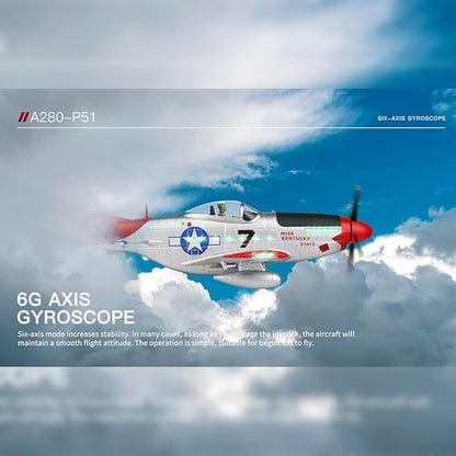 XK A280 P-51 RC Airplane EPP Remote Control Airplane 3D/6G 2.4G 4CH Brushless 560mm Wingspan Fixed Wing RC Aircraft Model with Quick Release Military Plane Toy Gift -RTF