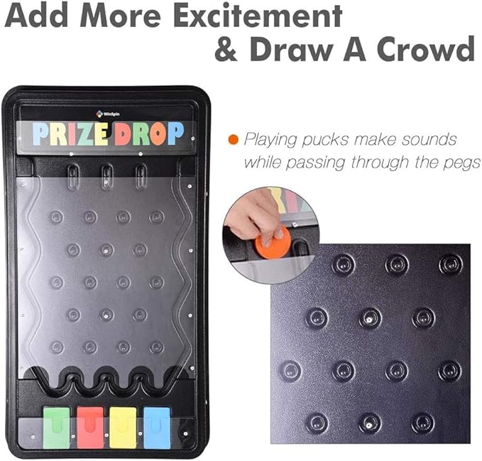 25X14 Prize Drop Plinko Board Foldable Stand with 8 Playing Pucks Tabletop Penny Drop Game for Carnival Trade Show Live Stream Party