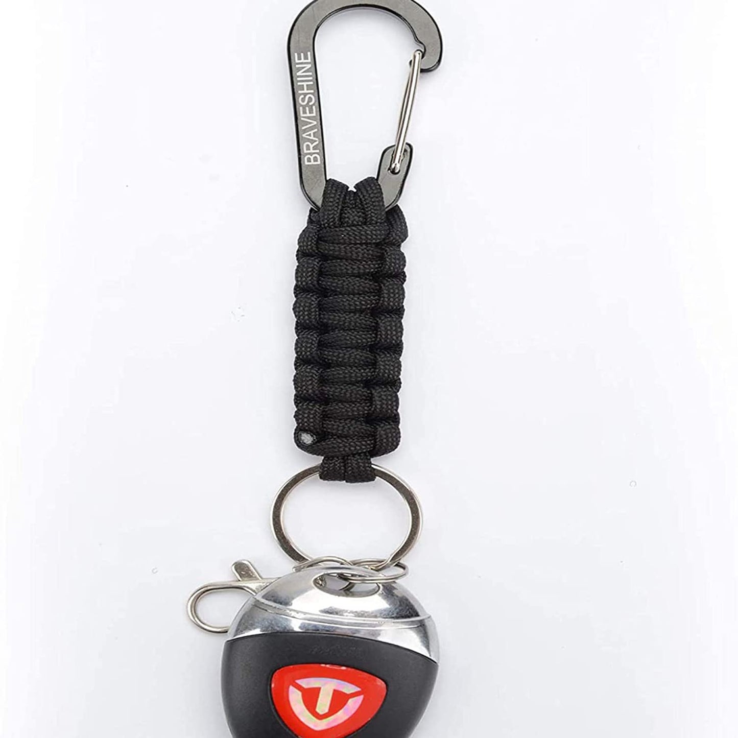 BRAVESHINE Keychain Hook with Paracord Strap 2 Pack Black Metal Key Ring Carabiner Hanger Para Cord D Locking Keyring Clip for Keys, Backpacks, Boys, Girls, Men, Women, Camping, Hiking, Travailing