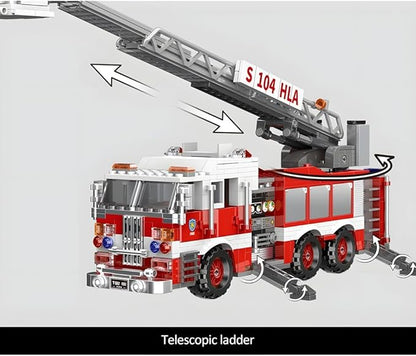 City Ladder Fire Truck Building Blocks Set (711 pcs) Toy Station Firetruck Bricks Collectible Fire Engine Building Kit Model Gift for Boys and Girls Adults Christmas and Birthday