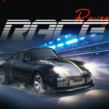 1/64 Scale 2.4G High Speed Drift RC Car Remote Control Drift 4WD Mini Lights System Desktop Drift Car for Adults (White)