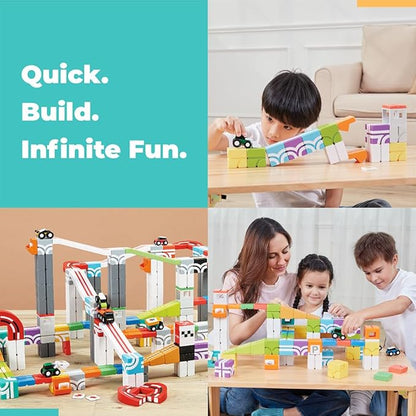 QBI Magnetic Blocks for Toddlers Ages 3+ | STEM Magnetic Block Tracks with Wheel Bulldozer &amp Tiles | 3D Colorful Magnet Building Blocks for Boys &amp Girls | Early Learning Sensory Toy – 21 Piece