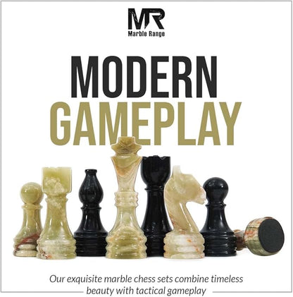 Marble Chess Set for Adults 15 Handmade Black &amp Green Onyx Board Game with 32 Chess Pieces 2 Extra Queens &amp Storage Box Luxury Travel Game – Elegant Home Décor