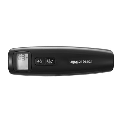 Amazon Basics Portable Digital Luggage Scale for Travel, Hanging Baggage Scale, Suitcase Weight Scale with Battery Included, Digital Display, Flexible and Sturdy Strap, 110 LBS Load, one Size, Black