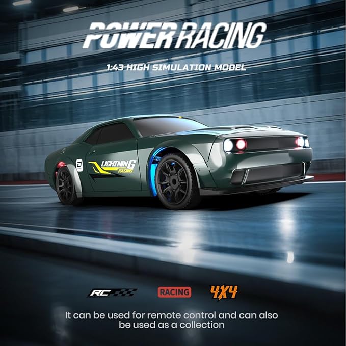 1:43 Scale Mini RC Drift Car 2.4GHz 4WD Desktop RC Drift Car 15KM/h Handheld Racing Mini Vehicle with LED Lights Speed Switching Racing Sport Toy for Adults Teens (Dark Green)