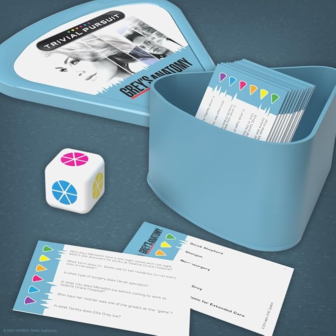 Trivial Pursuit Grey's Anatomy Trivia Game from The Hit Hospital Drama TV Series 600 Questions &amp Die in Travel Container Officially Licensed Grey's Anatomy Merchandise &amp Collectible